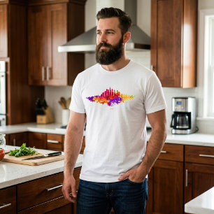 Chicago Skyline Watercolor Art on White Background T-Shirt
