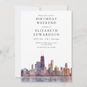 Chicago Skyline Watercolor Birthday Weekend Invitation