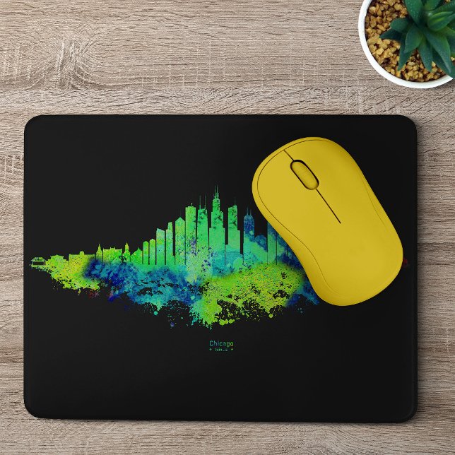 Chicago Skyline Watercolor Blue & Lime Art Prints Mouse Pad (Chicago Skyline Watercolor Blue & Lime Art Prints. Mouse Pad)