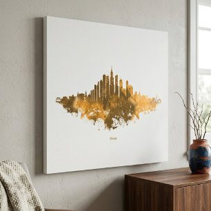 Chicago Skyline Watercolor Orange Cityscape Art Canvas Print