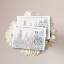 Chicago Skyline Watercolor Wedding QR Code