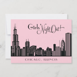 Chicago Skyline Wedding Bachelorette Party Pink Invitation