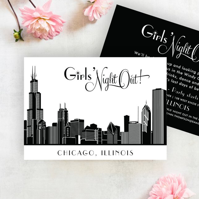 Chicago Skyline Wedding Bachelorette Party White Invitation (Creator Uploaded)