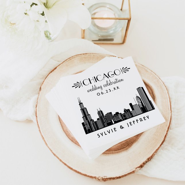 Chicago Skyline Wedding Celebration Monogram Napkin (Creator Uploaded)