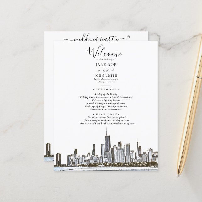 Chicago Skyline Wedding Program  (Front/Back In Situ)