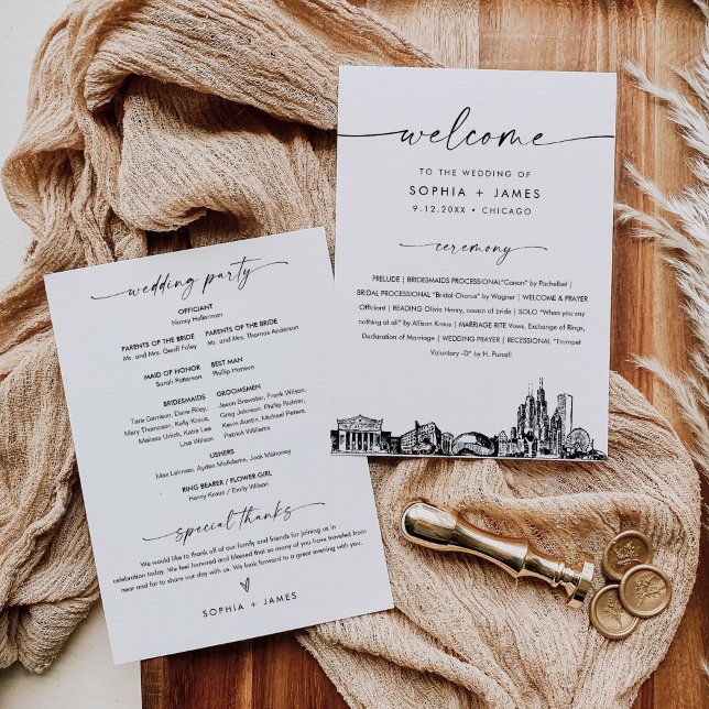 Chicago Skyline Wedding Program 5x7 Flat Card (Creator Uploaded)