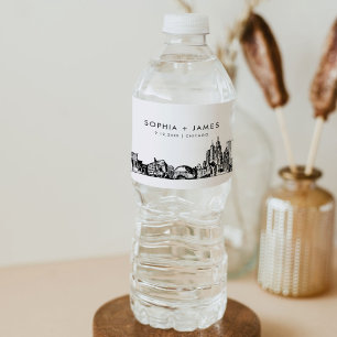 Chicago Skyline Wedding Water Bottle Label