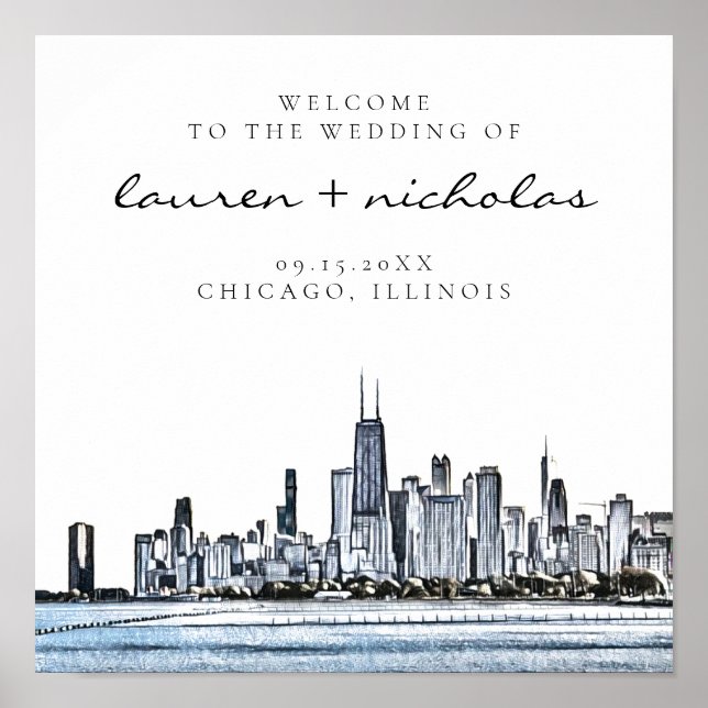 Chicago Skyline Wedding Welcome Sign (Front)