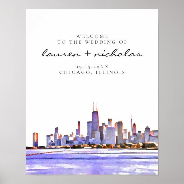 Chicago Skyline Wedding Welcome Sign (Front)
