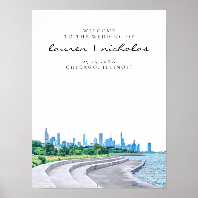 Chicago Skyline Wedding Welcome Sign (Front)