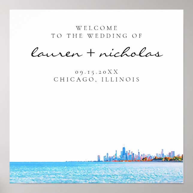 Chicago Skyline Wedding Welcome Sign (Front)