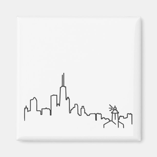 Chicago Skyline with Lighthouse Small Magnet - 2x2 (Front)
