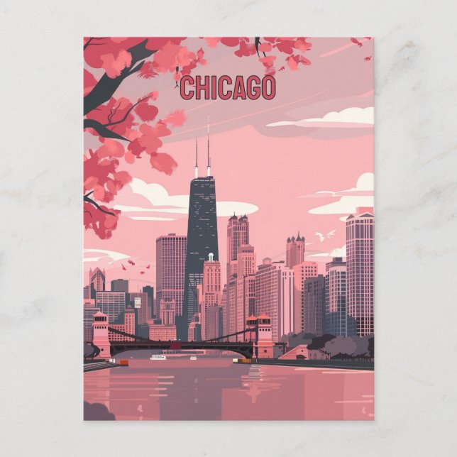 Chicago Skyline with Spring Blossoms Postcard (Front)