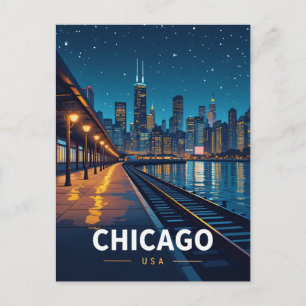 Chicago Starry Night Skyline View Postcard