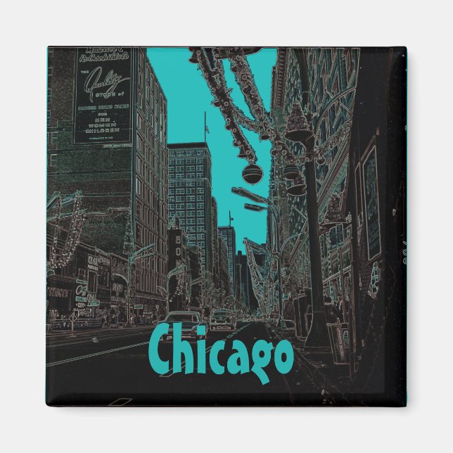 Chicago State Street @ Christmas 1967 Glowing Edge Magnet (Front)
