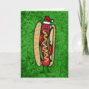 Chicago style hot dog Christmas Santa hat Holiday Card
