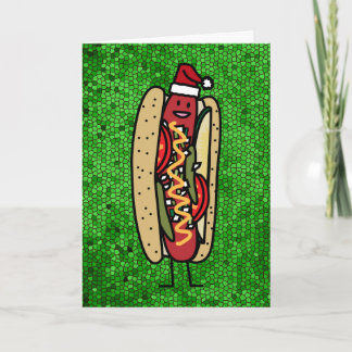Chicago style hot dog Christmas Santa hat Holiday Card