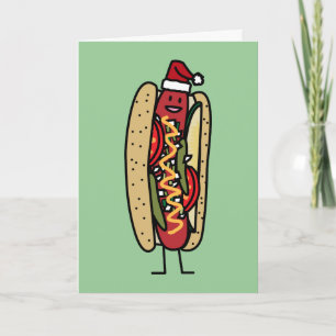 Chicago style hot dog Christmas Santa hat Holiday Card