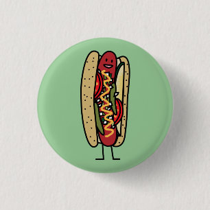 Chicago Style Hot Dog hot red poppy bun mustard 3 Cm Round Badge