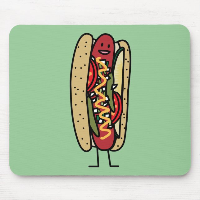 Chicago Style Hot Dog hot red poppy bun mustard Mouse Pad (Front)