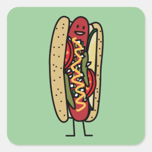 Chicago Style Hot Dog hot red poppy bun mustard Square Sticker