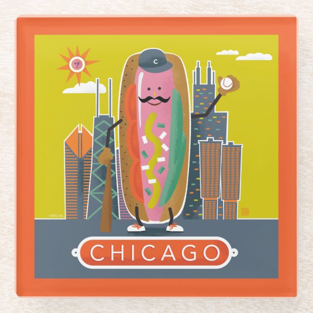 Chicago-Style Hotdog Glass Coaster (Front)