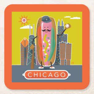 Chicago-Style Hotdog Square Paper Coaster