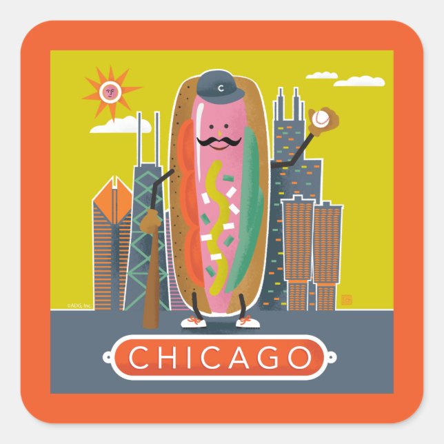 Chicago-Style Hotdog Square Sticker (Front)