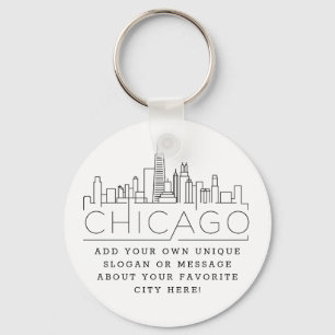 Chicago Stylized Skyline   Custom Slogan Key Ring