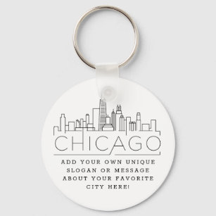Chicago Stylized Skyline   Custom Slogan Key Ring