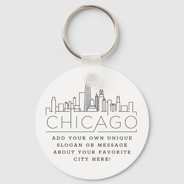 Chicago Stylized Skyline | Custom Slogan Key Ring (Front)