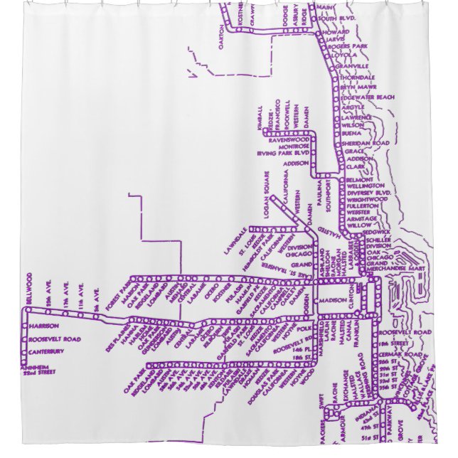 Chicago Subway Map w/ Train stops NEON PURPLE Shower Curtain (Front)