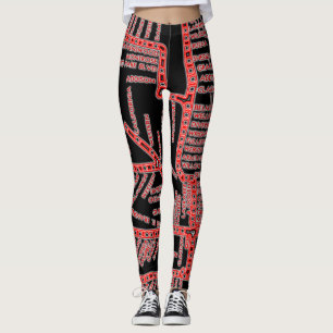 Chicago Subway Map w/ Train stops NEON RED Leggings