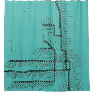 Chicago Subway Map w/ Train stops vintage black Shower Curtain