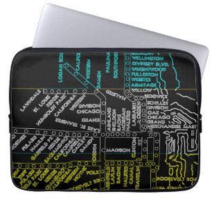 Chicago Subway Train Vintage System Map Route NEON Laptop Sleeve