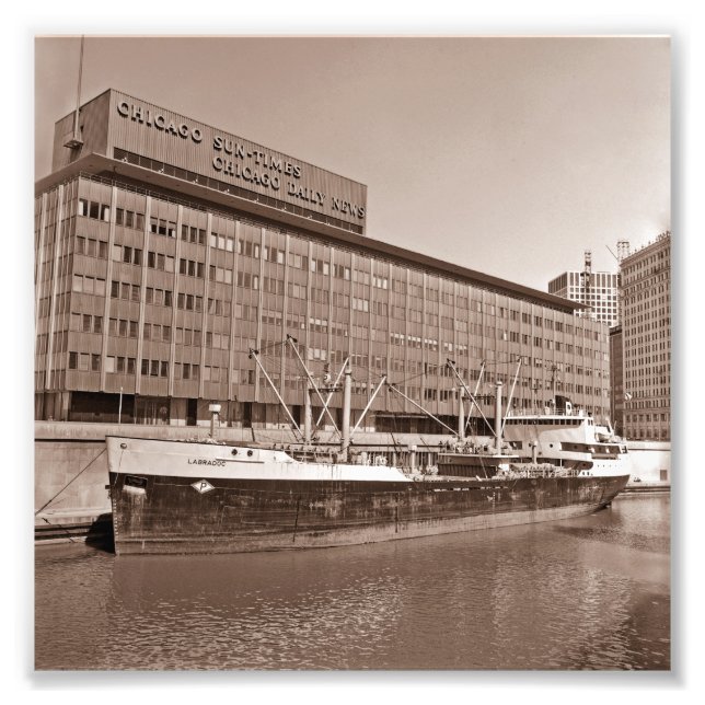Chicago Sun Times Bldg Great Lakes Ship 1967 Photo Print (Front)