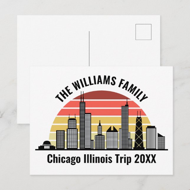 Chicago Sunset Customised Family Trip Postcard (Front/Back)