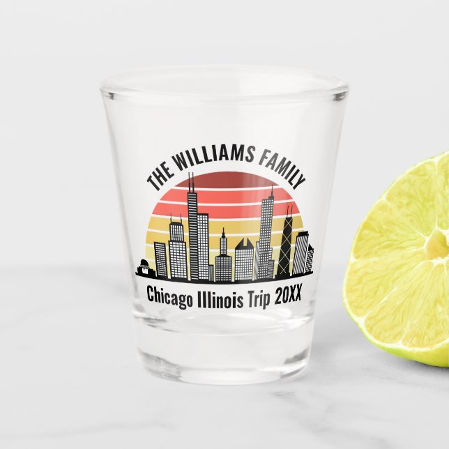 Chicago Sunset Customised Family Trip Shot Glass (Front)