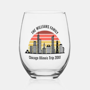 Chicago Sunset Customised Trip Souvenir Stemless Wine Glass