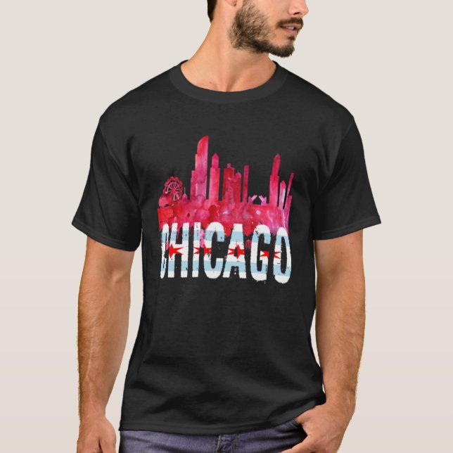 Chicago Tees  Skyline Silhouette Illinois City (Front)