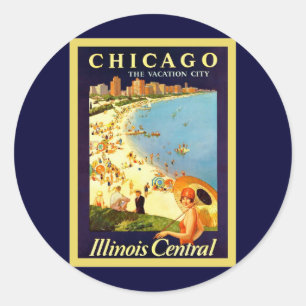 Chicago ~ The Vacation City ~ Vintage Travel Classic Round Sticker