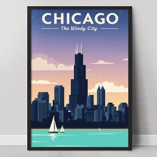Chicago The Windy City Vintage Poster