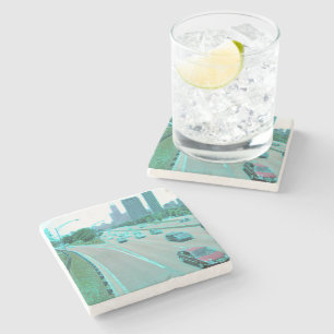 Chicago Traffic in Coloured Foil Stone Coaster