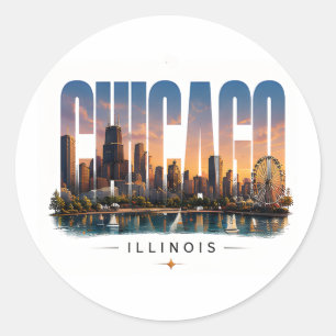 💙 Chicago Travel Luxury Editorial City Style 💙 Classic Round Sticker