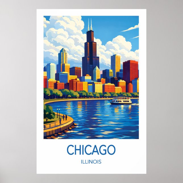 Chicago Travel Poster, Illinois City Art Poster (Front)