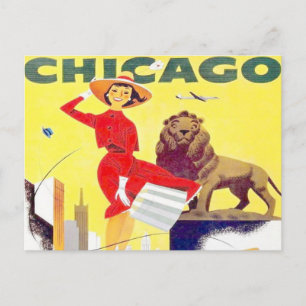 chicago travel tourism poster retro aeroplane postcard