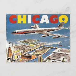 chicago travel tourism poster retro aeroplane postcard