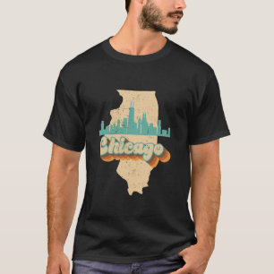 Chicago Urban Skyline On The Illinois State Map Re T-Shirt