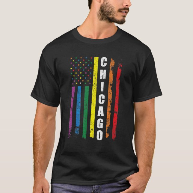 Chicago Us American Flag Rainbow Gay Lgbt Pride Mo T-Shirt (Front)