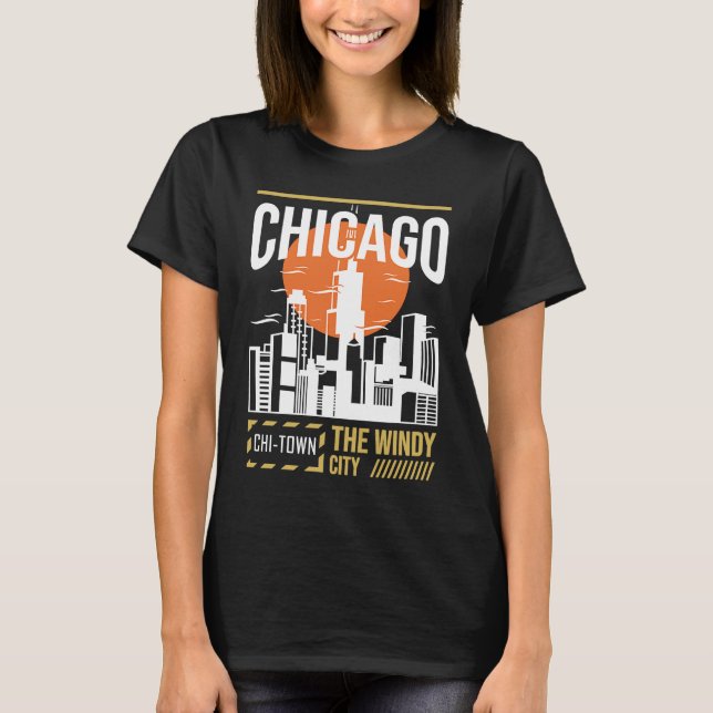 Chicago USA Chicago Skyline I Love Chicago Chi Tow T-Shirt (Front)